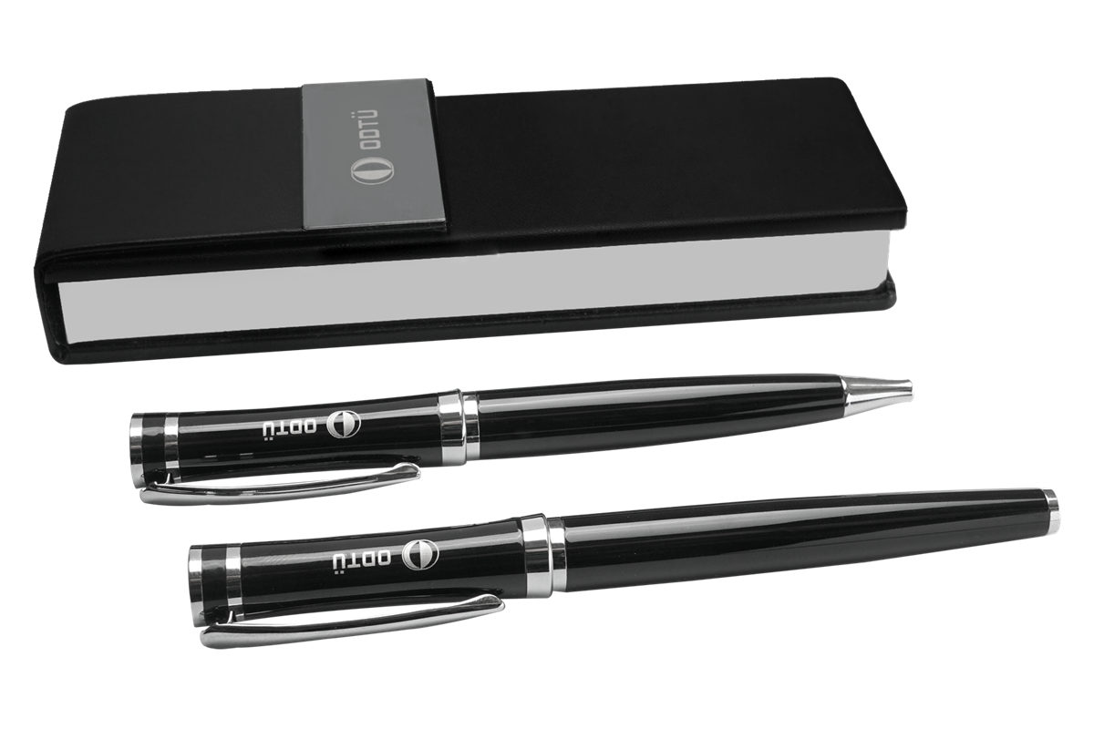 ODTÜ Logolu Köşeli Kutulu İkili Kalem Set (Siyah)